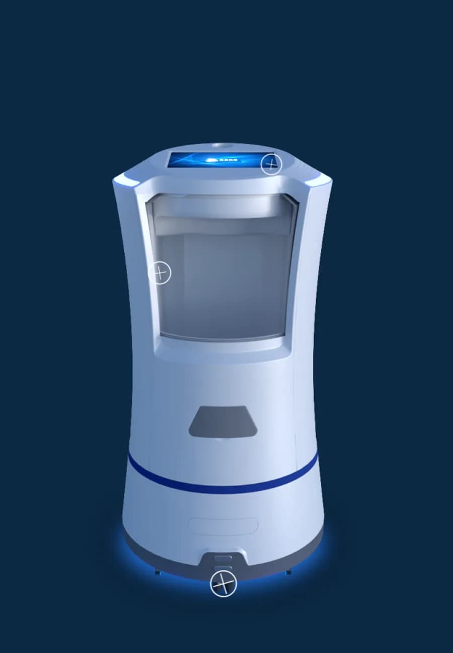 Diagrama de un robot de entrega de un compartimento, recortado desde el material del fabricante.